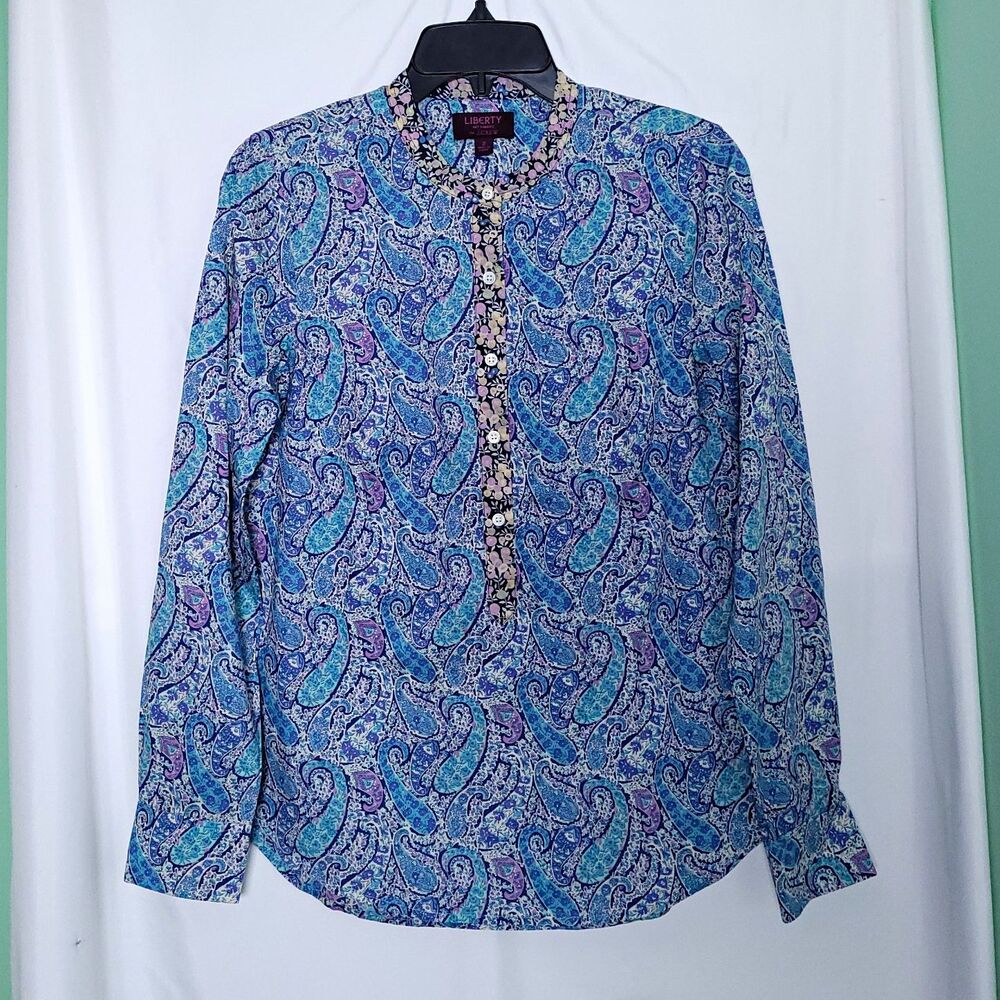J CREW Liberty Art Fabrics Women's Blue & Purple Paisley Print Popover Top Sz. 2
